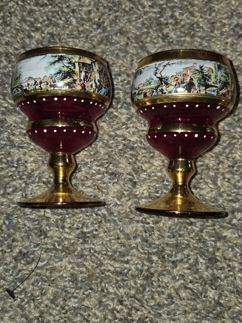 ✨ Vintage Italian Tre Fuochi Venetian Glass Set – Ruby Red & 24K Gold